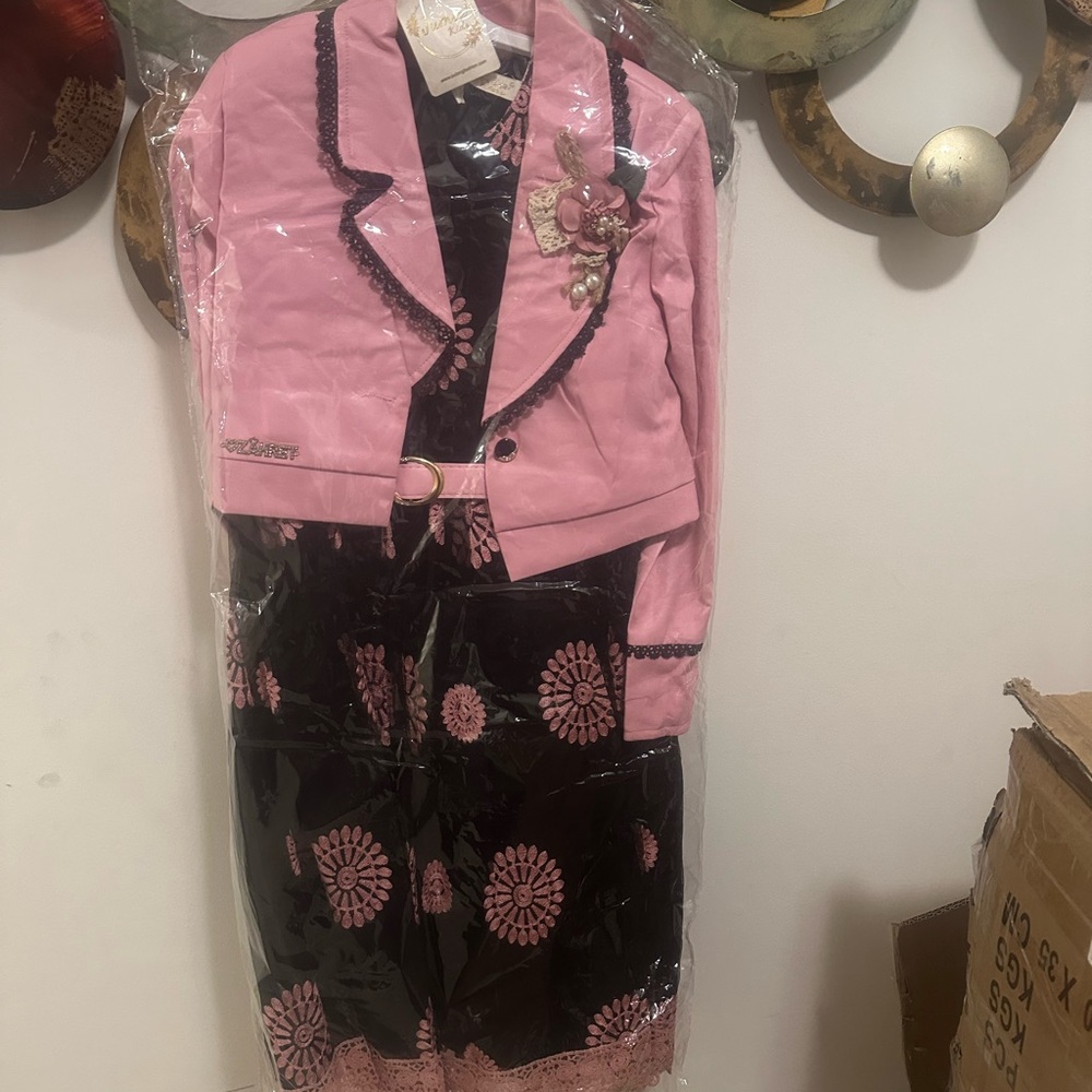 Pink and Black Floral Dress Suit